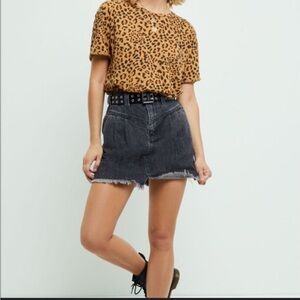 Free People Side Car Sanded Black Denim Raw Hem Mini Skirt 27 Women's New Fringe